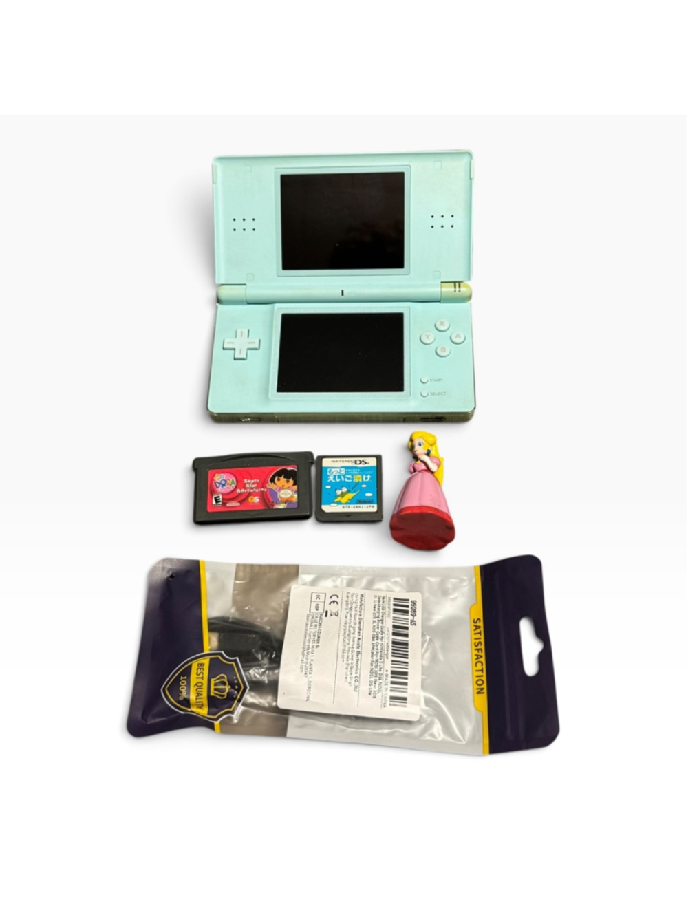 Nintendo DS Lite Handheld Console Light Blue Bundle With Games Figure Charger